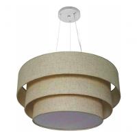Lustre Pendente Triplo Cilíndrico Md-4148 Cúpulas Tecido 60x50x40cm Rustico Bege - Bivolt - 3
