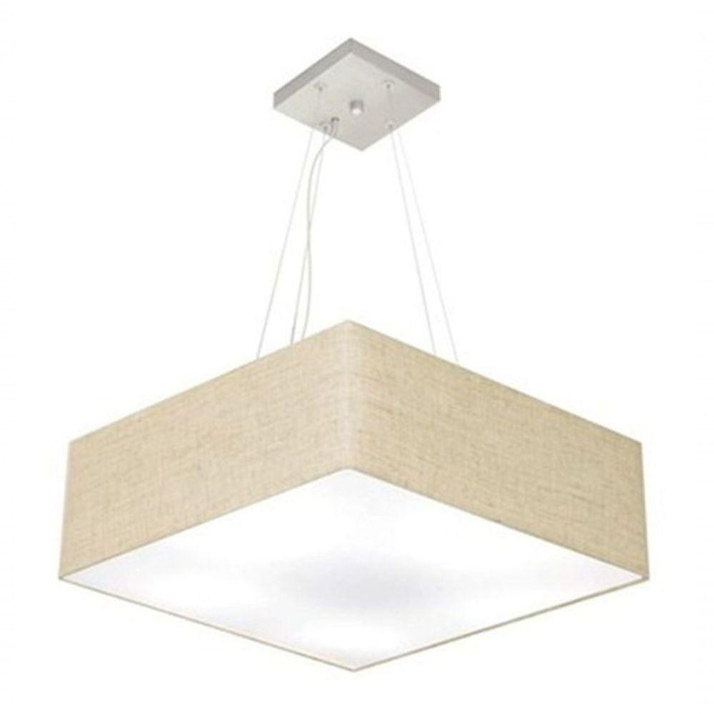 Lustre Pendente Quadrado Vivare Md-4137 Cúpula Em Tecido 15/70x70cm - Bivolt Rustico-bege 127/220v - 3