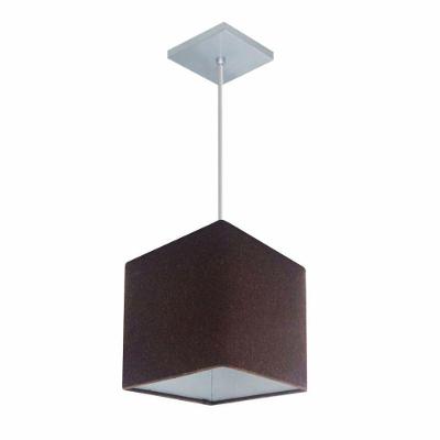 Lustre Pendente Quadrado Md-4224 Cúpula Em Tecido 16/16x16cm Café - Bivolt