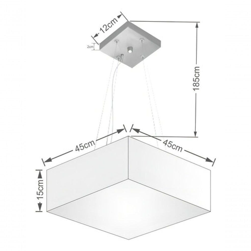 Lustre Pendente Quadrado Md-4196 Cúpula Em Tecido 15/45x45cm Rustico Cinza - Bivolt - 4