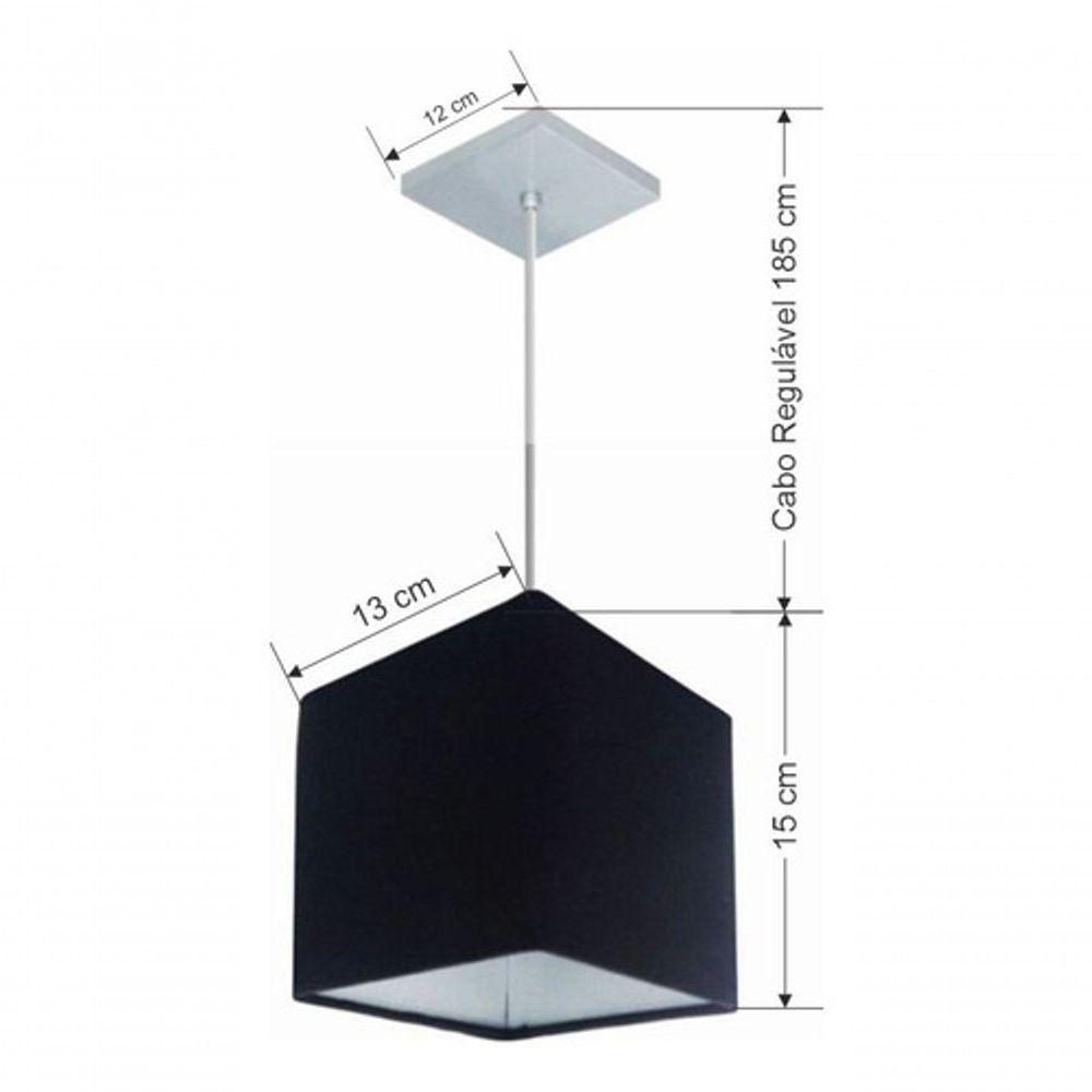 Lustre Pendente Quadrado Vivare Md-4223 Cúpula Em Tecido 15/13x13cm - Bivolt Preto 127/220v - 5