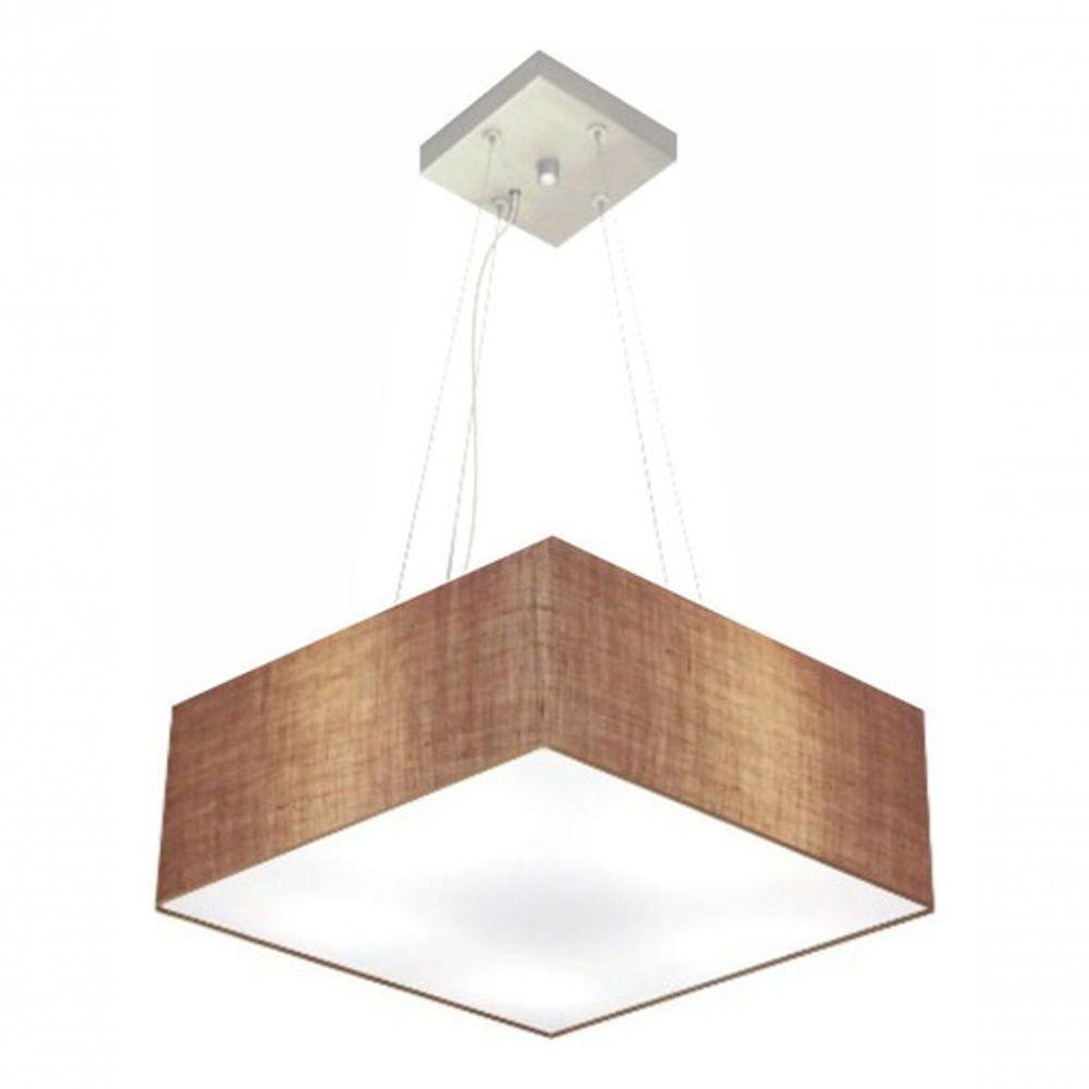 Lustre Pendente Quadrado Vivare Md-4196 Cúpula Em Tecido 15/45x45cm - Bivolt Palha 127/220v - 3