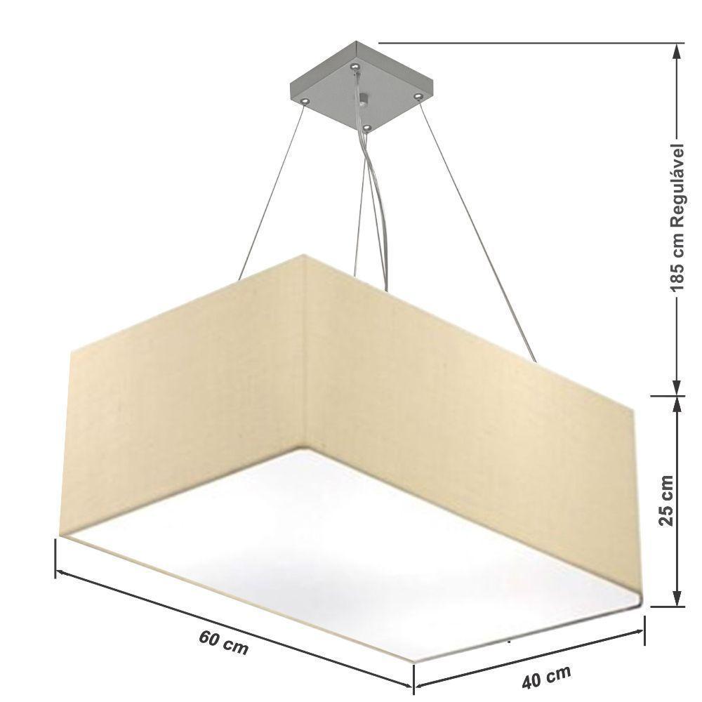 Lustre Pendente Retangular Md-4372 Cúpula Em Tecido 60x40cm Bege - 1