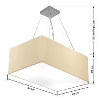 Lustre Pendente Retangular Md-4372 Cúpula Em Tecido 60x40cm Bege - 1