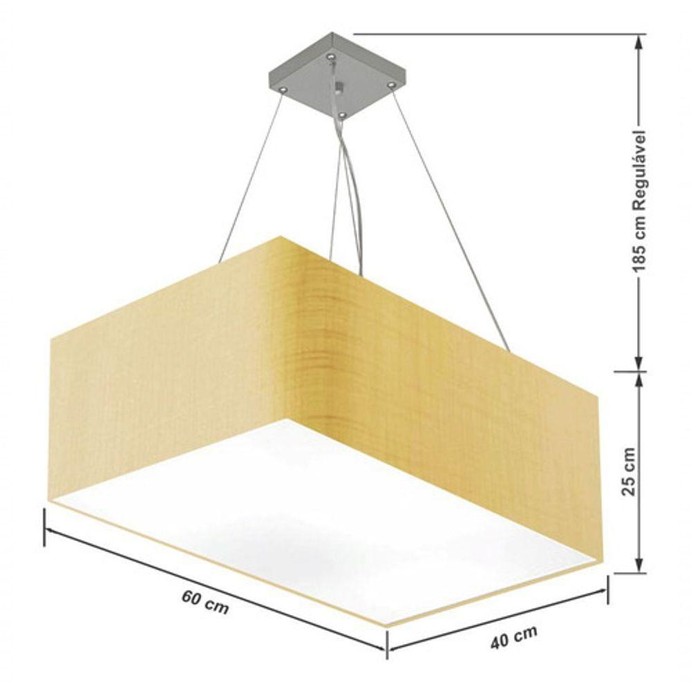 Lustre Pendente Retangular Md-4372 Cúpula Em Tecido 60x40cm Palha - 4