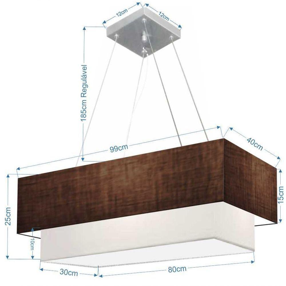 Lustre Pendente Duplo Retangular Vivare Md-4322 Cúpula Em Tecido 99x40cm X 80x30cm - Bivolt Café-branco 127/220v - 2