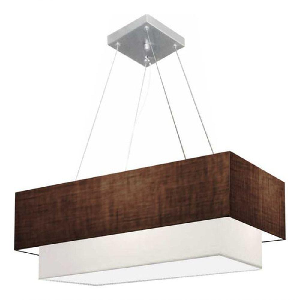 Lustre Pendente Duplo Retangular Vivare Md-4322 Cúpula Em Tecido 99x40cm X 80x30cm - Bivolt Café-branco 127/220v - 3