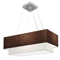 Lustre Pendente Duplo Retangular Vivare Md-4322 Cúpula Em Tecido 99x40cm X 80x30cm - Bivolt Café-branco 127/220v - 1