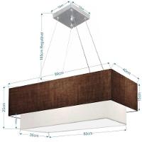 Lustre Pendente Duplo Retangular Vivare Md-4322 Cúpula Em Tecido 99x40cm X 80x30cm - Bivolt Café-branco 127/220v - 2