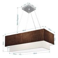 Lustre Pendente Duplo Retangular Vivare Md-4322 Cúpula Em Tecido 99x40cm X 80x30cm - Bivolt Café-branco 127/220v - 4