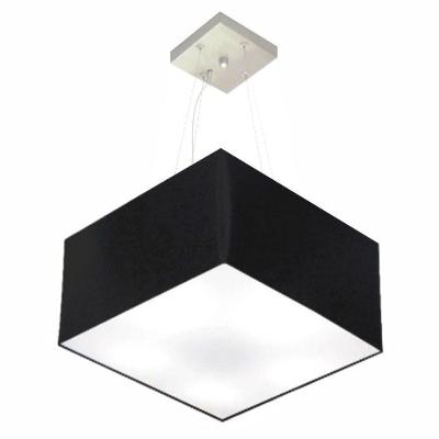 Lustre Pendente Quadrado Vivare Md-4195 Cúpula Em Tecido 25/40x40cm - Bivolt Preto 127/220v