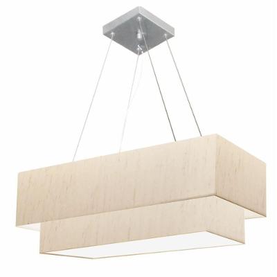 Lustre Pendente Retangular Vivare Md-4138 Cúpula Em Tecido 70x30cm X 60x25cm - Bivolt Linho Bege 127/220v