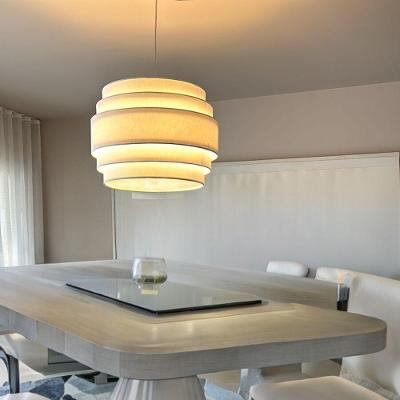 Lustre Pendente Vivare Md-4388 Cúpula Em Tecido Branca - Bivolt