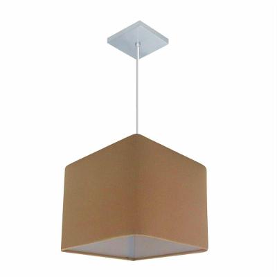 Lustre Pendente Quadrado Md-4058 Cúpula Em Tecido 21/25x25cm Palha - Bivolt