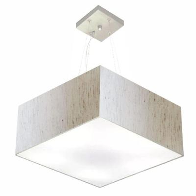 Lustre Pendente Quadrado Md-4071 Cúpula Em Tecido 30/70x70cm Linho Bege - Bivolt