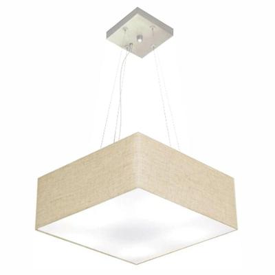 Lustre Pendente Quadrado Md-4196 Cúpula Em Tecido 15/45x45cm Rustico Bege - Bivolt
