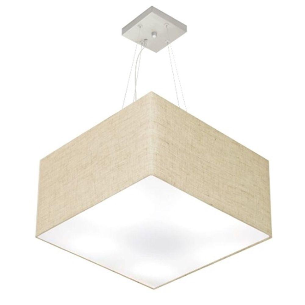 Lustre Pendente Quadrado Md-4075 Cúpula Em Tecido 30/50x50cm Rustico Bege - Bivolt - 1