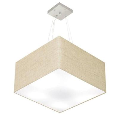 Lustre Pendente Quadrado Md-4075 Cúpula Em Tecido 30/50x50cm Rustico Bege - Bivolt