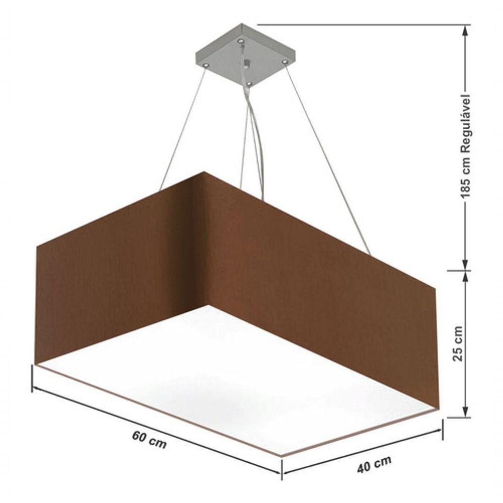 Lustre Pendente Retangular Md-4372 Cúpula Em Tecido 60x40cm Café - 4