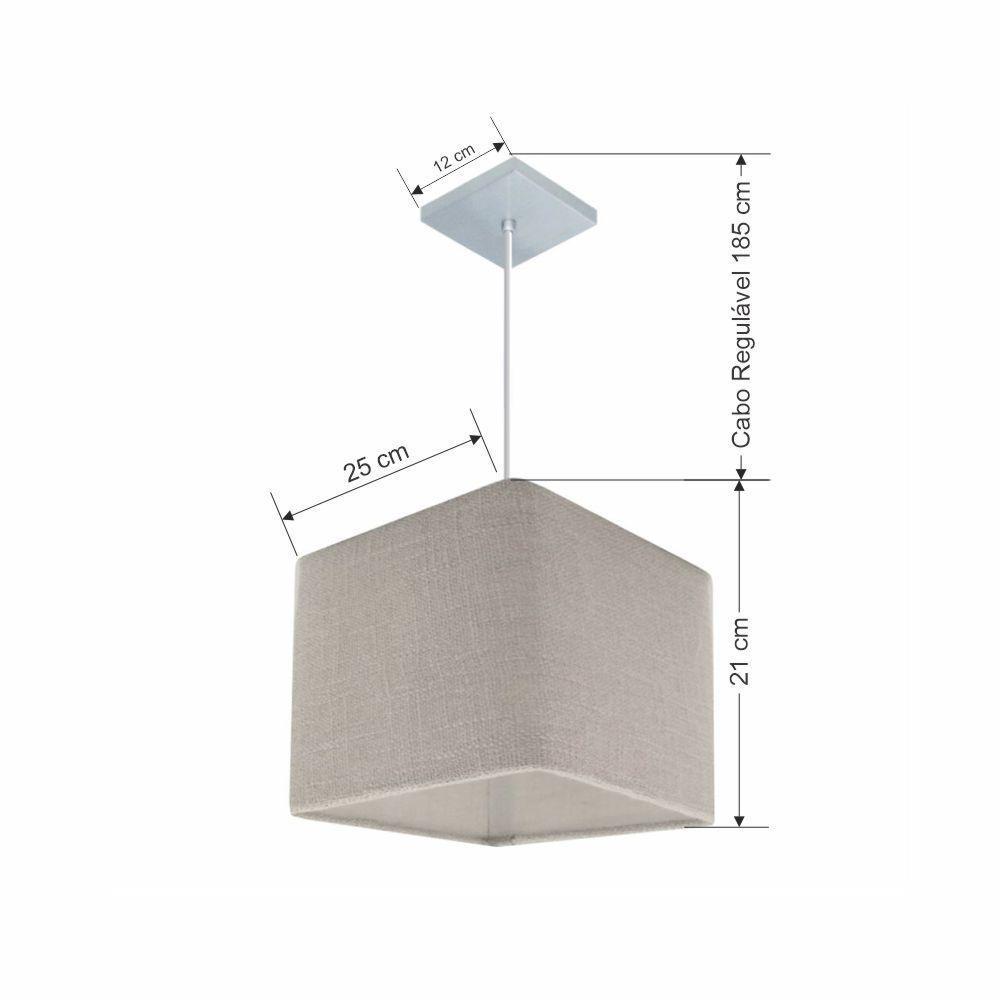 Lustre Pendente Quadrado Md-4058 Cúpula Em Tecido 21/25x25cm Rustico Cinza - Bivolt - 2