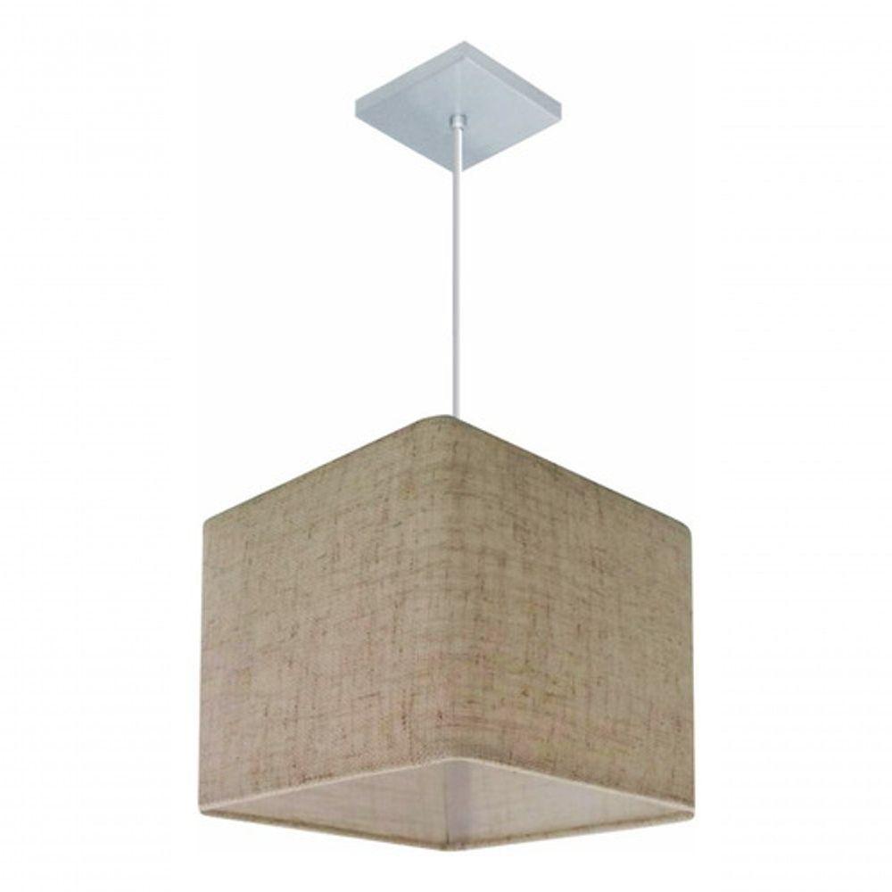 Lustre Pendente Quadrado Md-4058 Cúpula Em Tecido 21/25x25cm Rustico Bege - Bivolt - 4