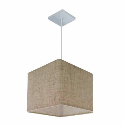 Lustre Pendente Quadrado Md-4058 Cúpula Em Tecido 21/25x25cm Rustico Bege - Bivolt