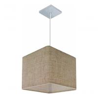 Lustre Pendente Quadrado Md-4058 Cúpula Em Tecido 21/25x25cm Rustico Bege - Bivolt