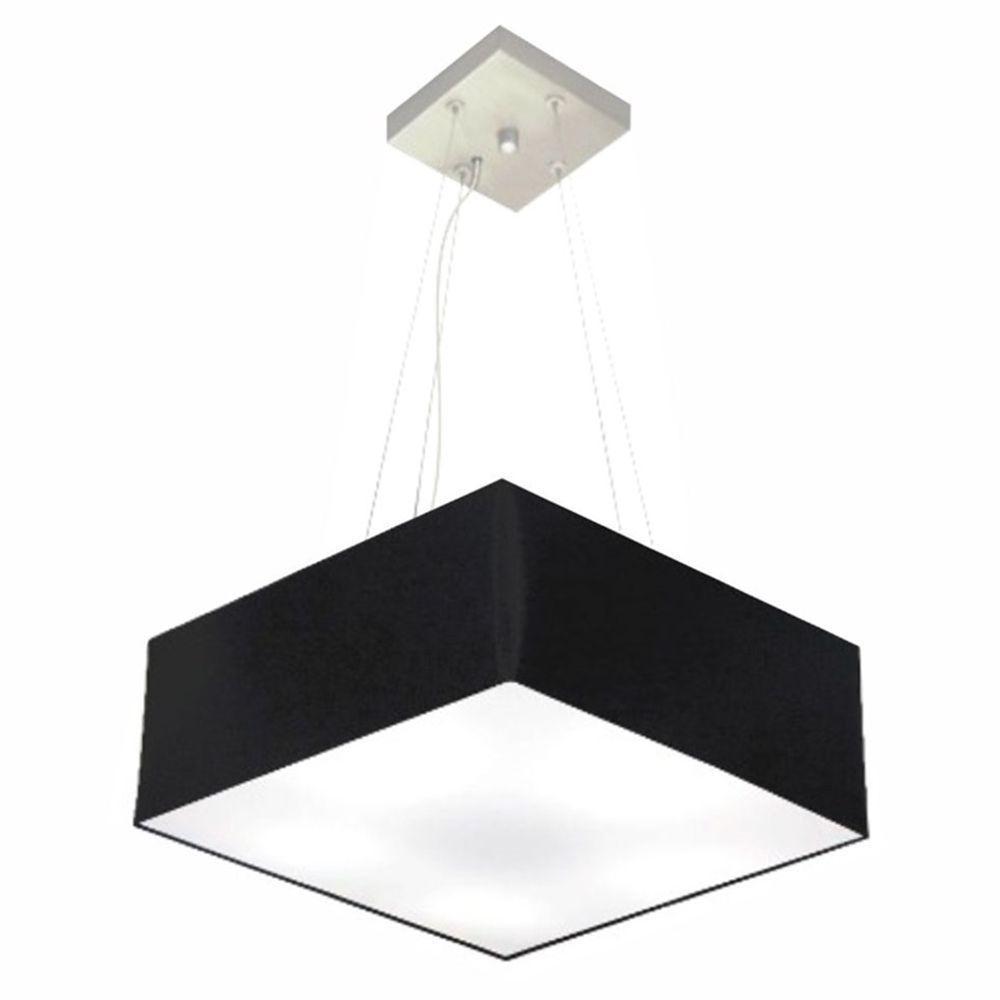 Lustre Pendente Quadrado Md-4196 Cúpula Em Tecido 15/45x45cm Preto - Bivolt - 1