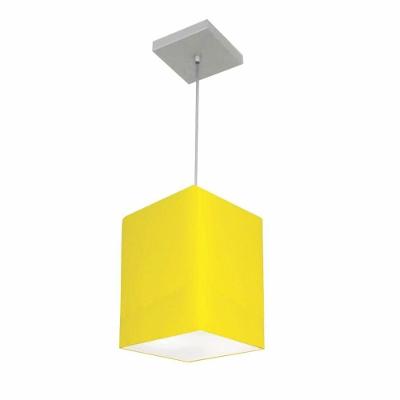Lustre Pendente Quadrado Md-4007 Cúpula Em Tecido 25/16x16cm Amarelo - Bivolt