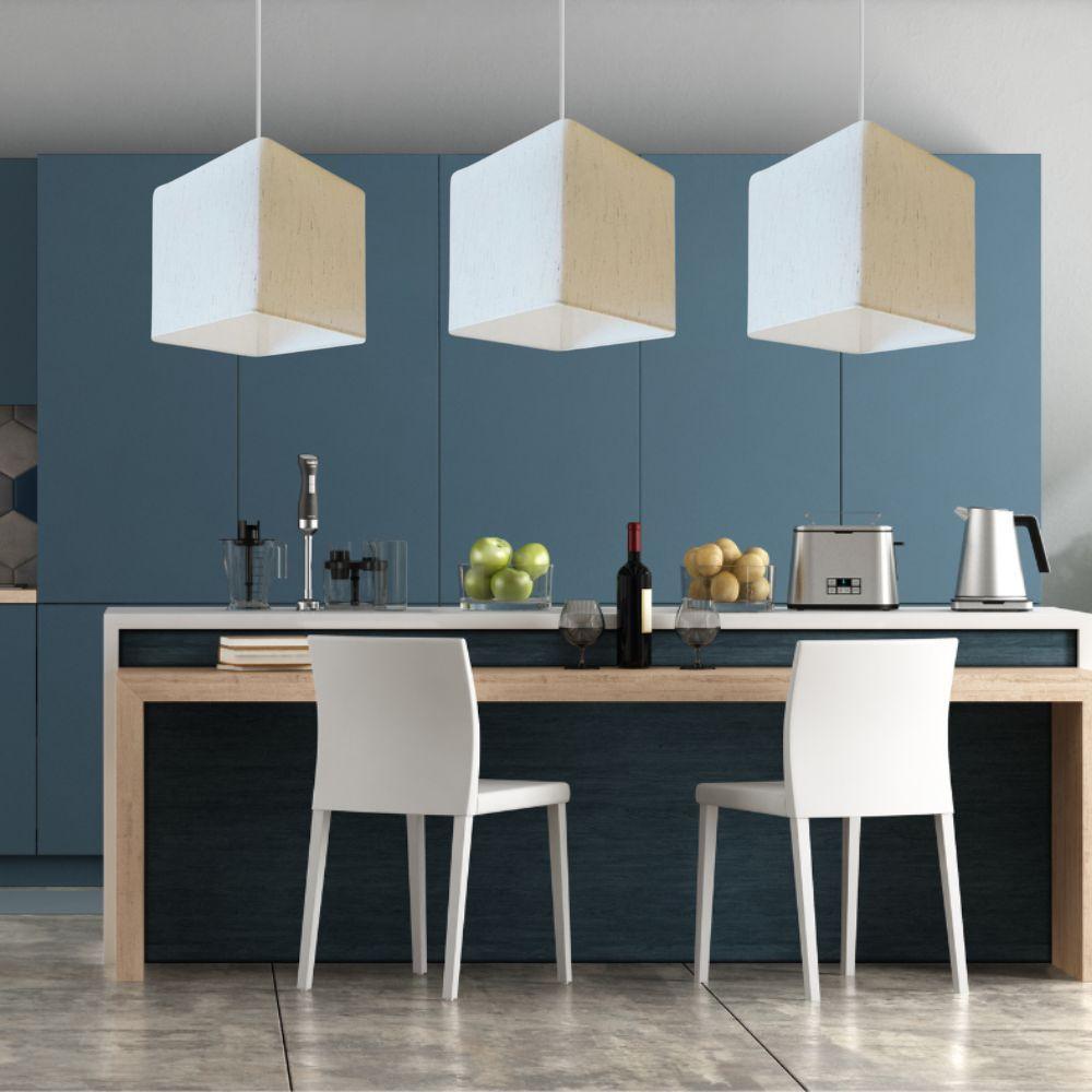 Lustre Pendente Quadrado Md-4224 Cúpula Em Tecido 16/16x16cm Linho Bege - Bivolt - 2