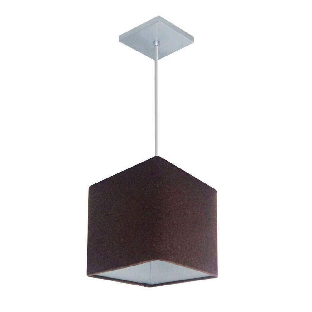 Lustre Pendente Quadrado Md-4223 Cúpula Em Tecido 15/13x13cm Café - Bivolt - 1