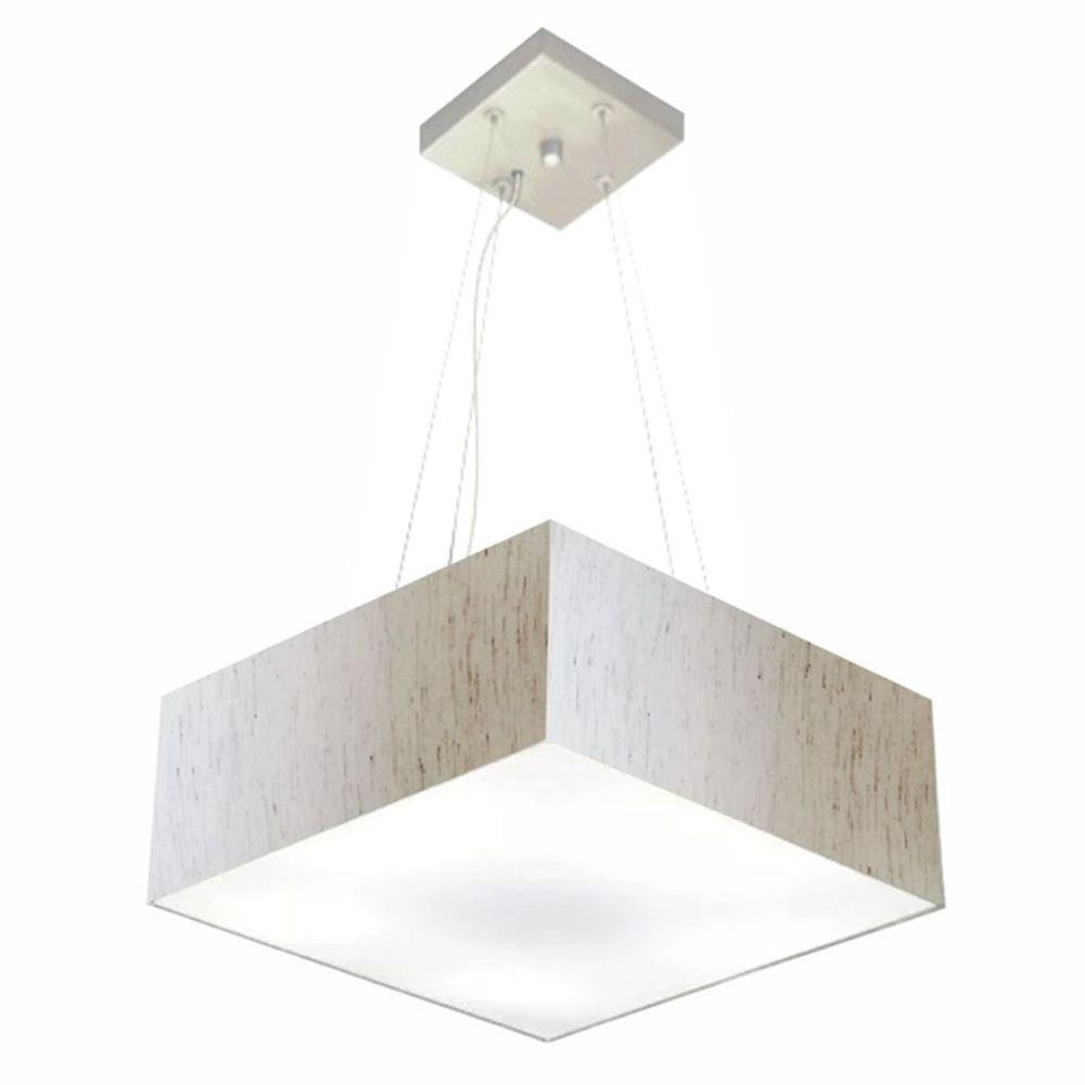 Lustre Pendente Quadrado Md-4196 Cúpula Em Tecido 15/45x45cm Linho Bege - Bivolt - 1