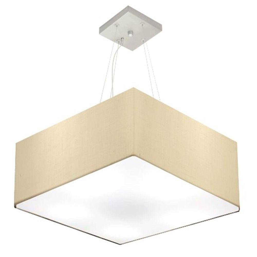 Lustre Pendente Quadrado Md-4071 Cúpula Em Tecido 30/70x70cm Algodão Crú - Bivolt - 1