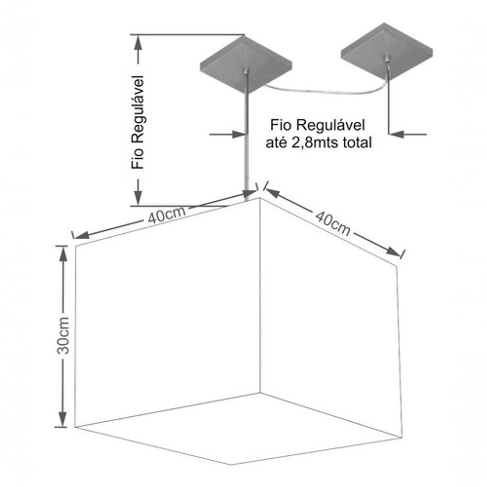 Lustre Pendente Quadrado Com Desvio Md-4269 Cúpula Em Tecido 30/40x40cm Branco - Bivolt - 4