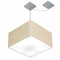 Lustre Pendente Quadrado Com Desvio Md-4270 Cúpula Em Tecido 30/35x35cm Rustico Bege - Bivolt - 1