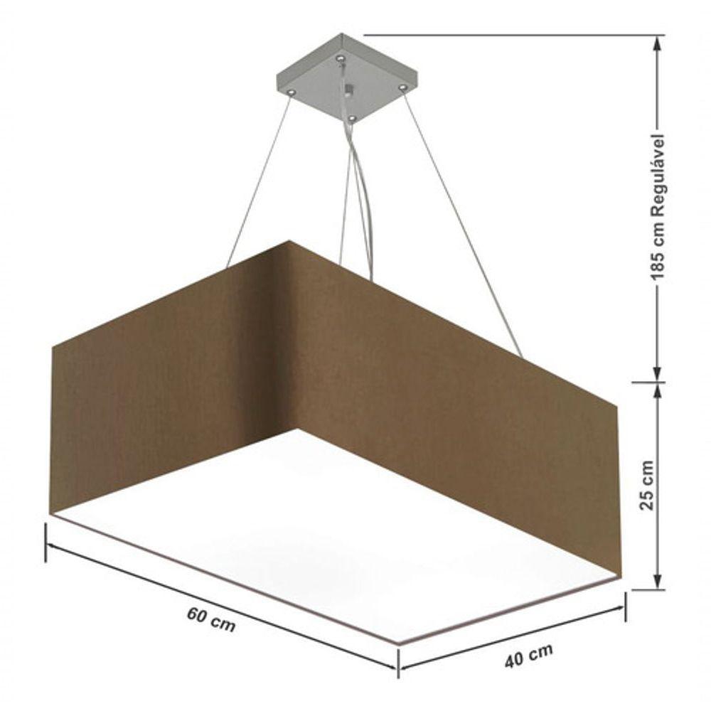 Lustre Pendente Retangular Md-4372 Cúpula Em Tecido 60x40cm Caqui - 4