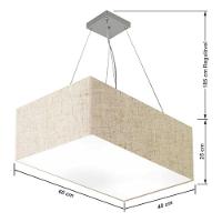 Lustre Pendente Retangular Md-4372 Cúpula Em Tecido 60x40cm Rustico Bege - 4
