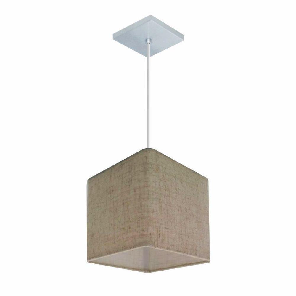 Lustre Pendente Quadrado Md-4223 Cúpula Em Tecido 15/13x13cm Rustico Bege - Bivolt - 1
