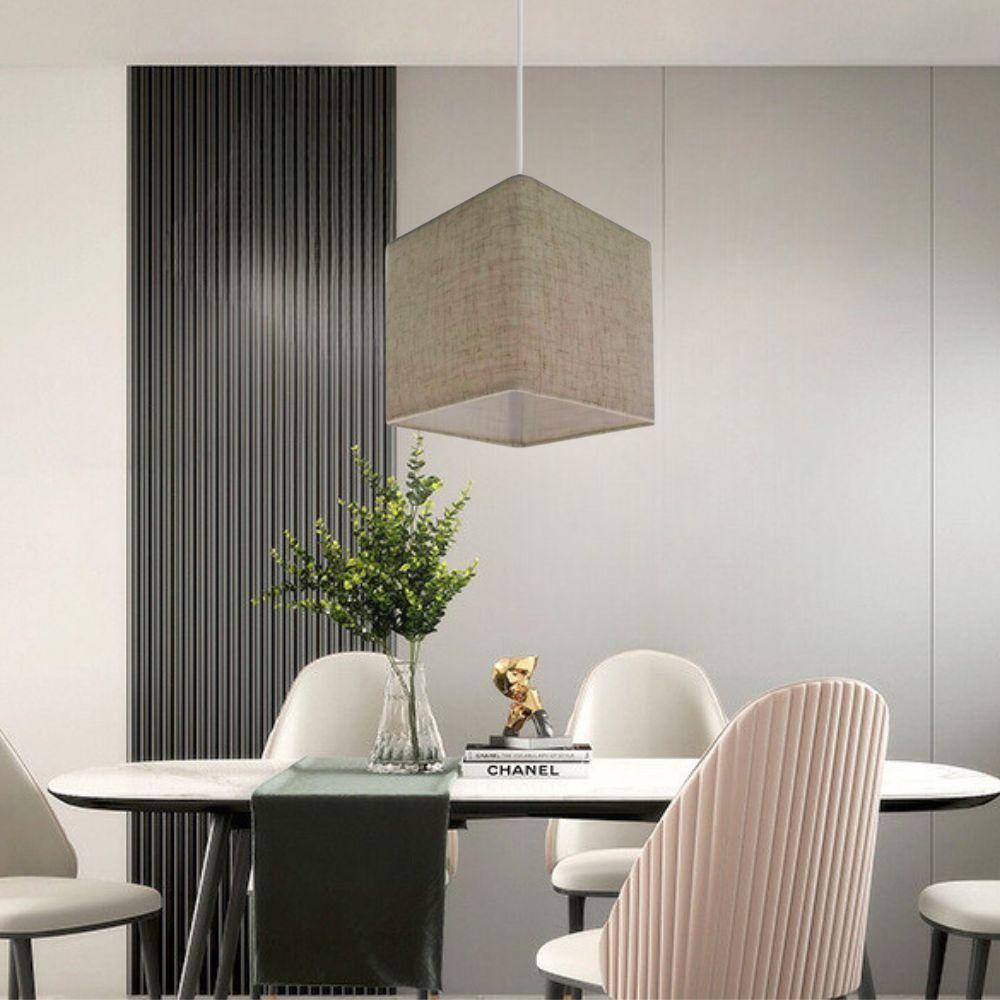 Lustre Pendente Quadrado Md-4223 Cúpula Em Tecido 15/13x13cm Rustico Bege - Bivolt - 2