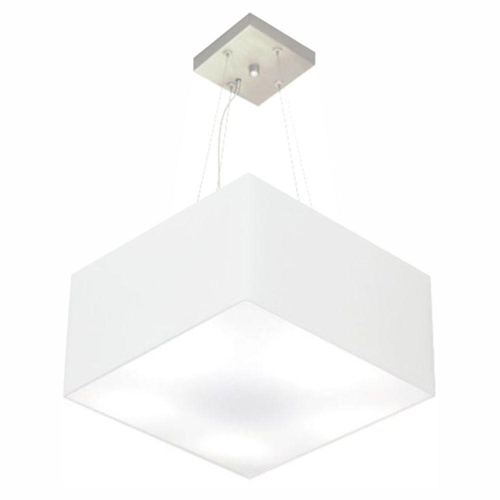 Lustre Pendente Quadrado Md-4197 Cúpula Em Tecido 25/45x45cm Branco - Bivolt - 1