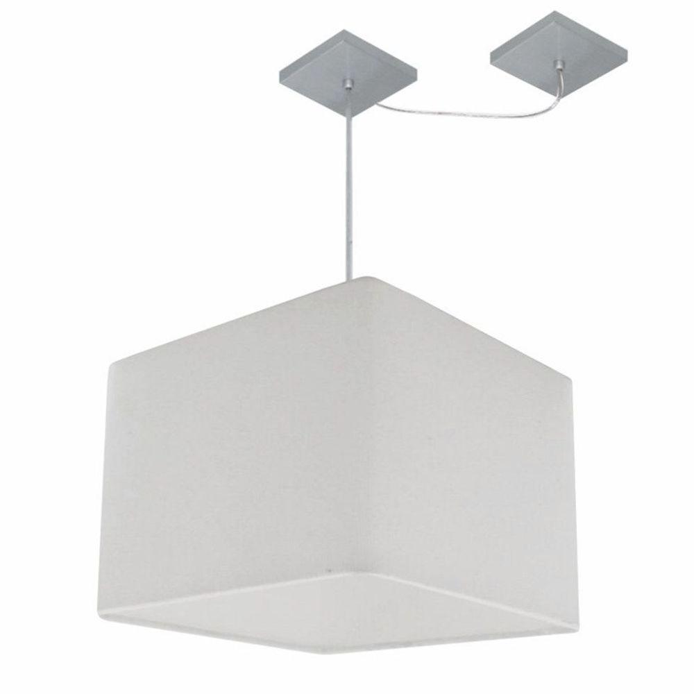 Lustre Pendente Quadrado Com Desvio Md-4268 Cúpula Em Tecido 30/35x35cm Branco - Bivolt - 1