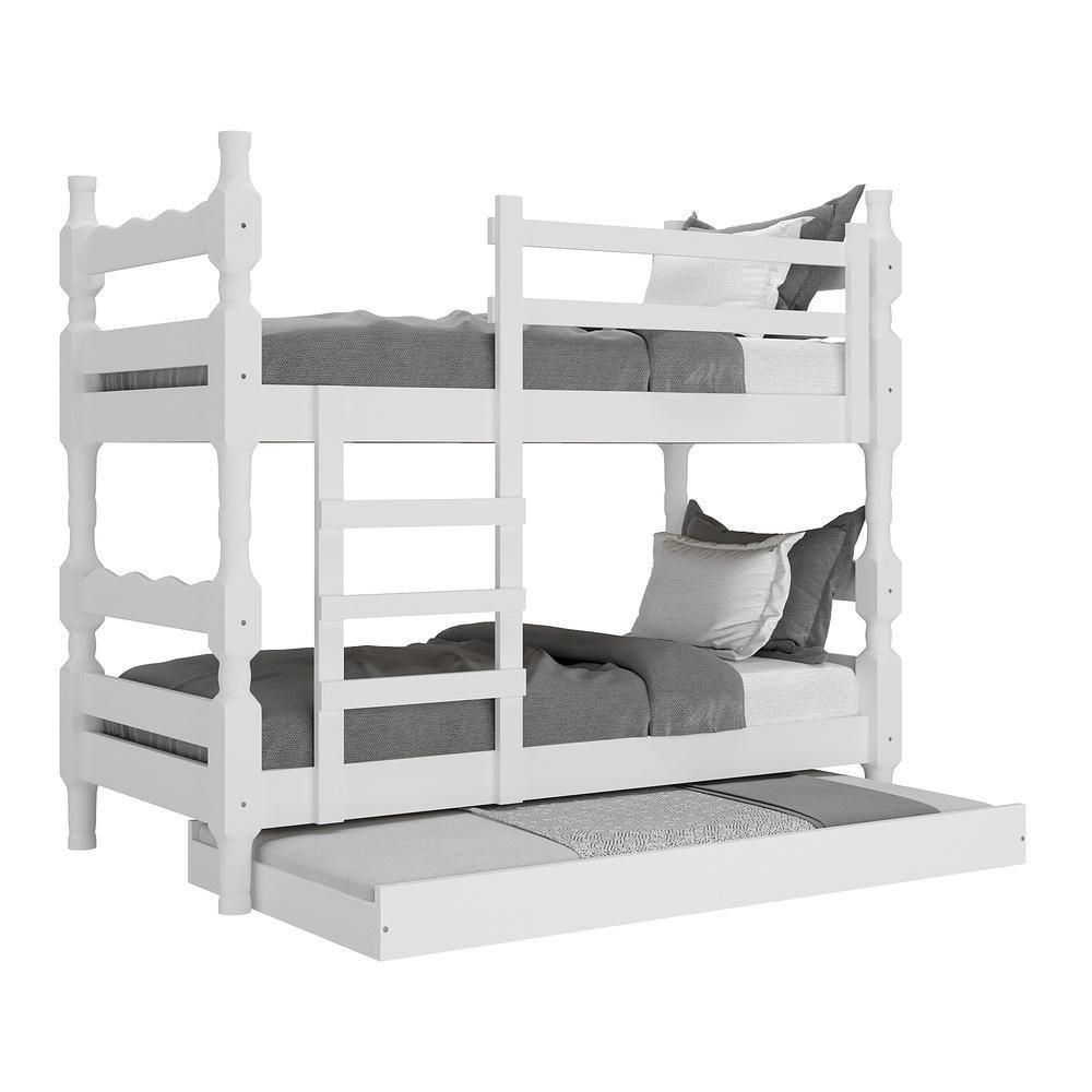 Treliche Madeira Maciça Vira 2 Camas Com Colchões Inclusos Porto Multimóveis Cr35108 Branco Branco - 1