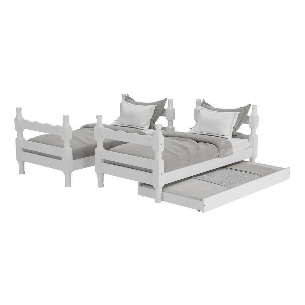 Treliche Madeira Maciça Vira 2 Camas Com Colchões Inclusos Porto Multimóveis Cr35108 Branco Branco - 3