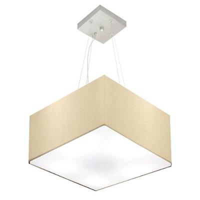 Lustre Pendente Quadrado Vivare Md-4005 Cúpula Em Tecido 21/35x35cm - Bivolt Algodão-crú 127/220v