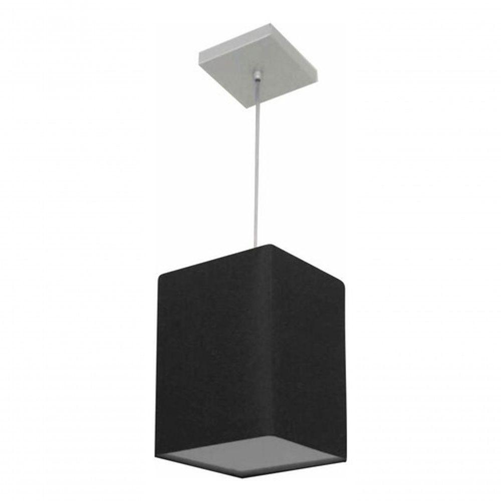 Lustre Pendente Quadrado Vivare Md-4007 Cúpula Em Tecido 25/16x16cm - Bivolt Preto 127/220v - 3