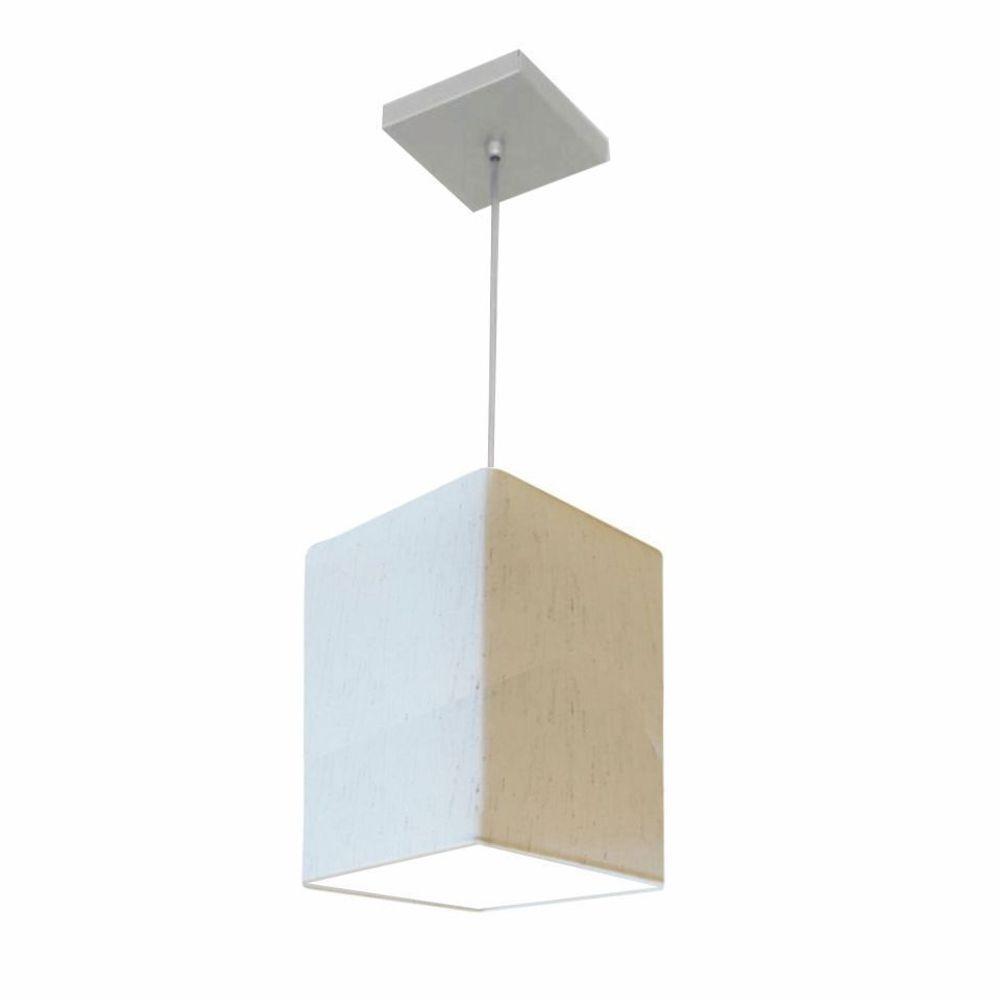 Lustre Pendente Quadrado Vivare Md-4007 Cúpula Em Tecido 25/16x16cm - Bivolt Linho Bege 127/220v - 3