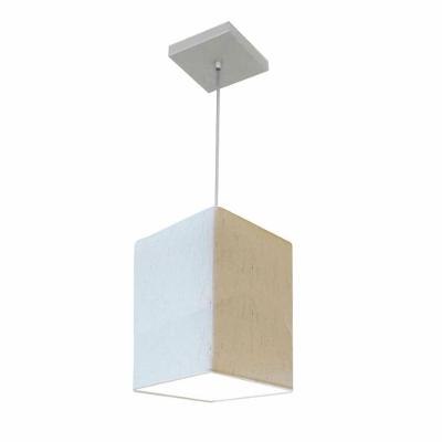 Lustre Pendente Quadrado Vivare Md-4007 Cúpula Em Tecido 25/16x16cm - Bivolt Linho Bege 127/220v