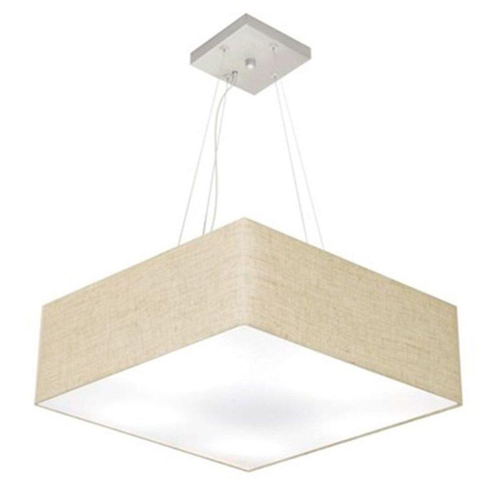 Lustre Pendente Quadrado Vivare Md-4198 Cúpula Em Tecido 15/60x60cm - Bivolt Rustico-bege 127/220v - 1