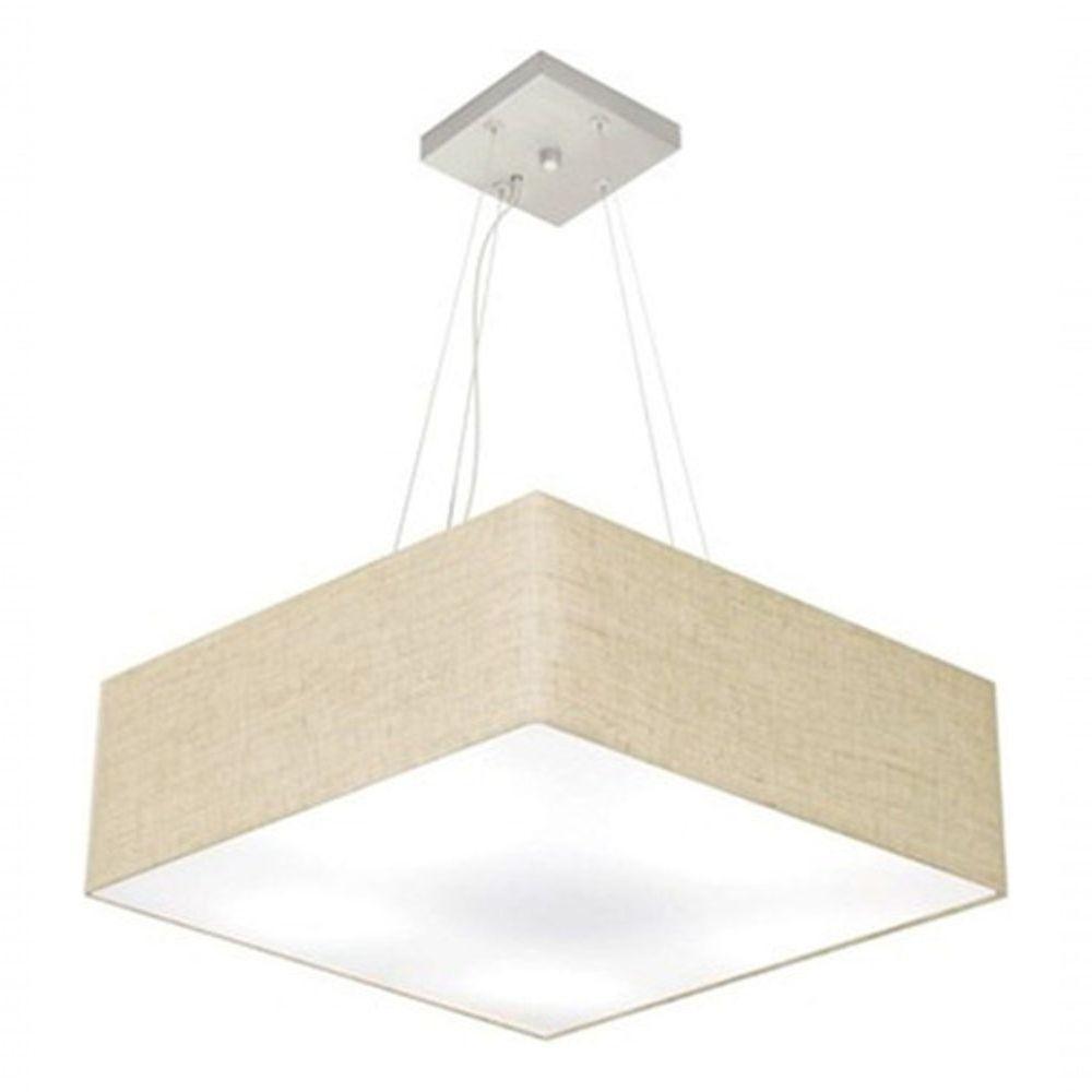 Lustre Pendente Quadrado Vivare Md-4198 Cúpula Em Tecido 15/60x60cm - Bivolt Rustico-bege 127/220v - 3