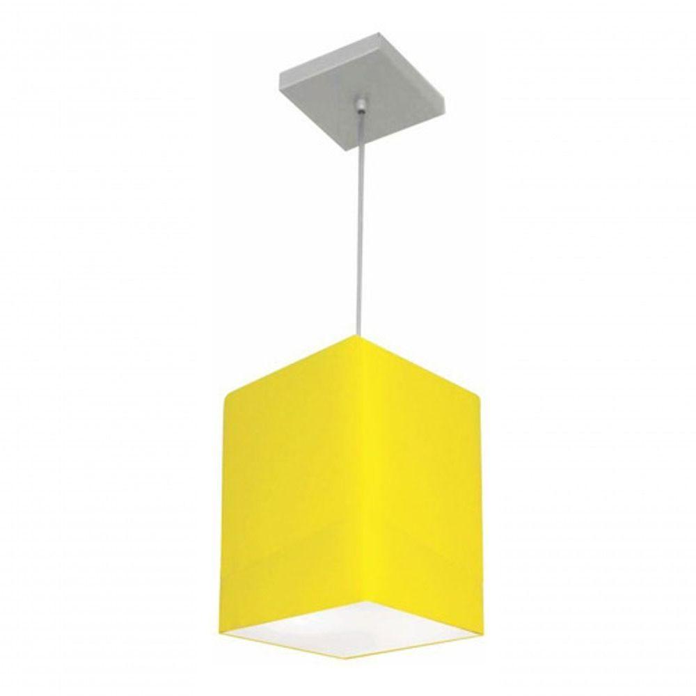 Lustre Pendente Quadrado Vivare Md-4007 Cúpula Em Tecido 25/16x16cm - Bivolt Amarelo 127/220v - 2
